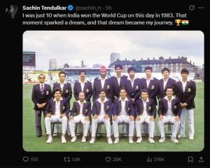Tendulkar: 1983 World Cup Victory Fueled My Cricket Dream