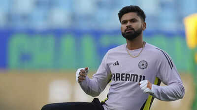 Shreyas Iyer looks to the sky