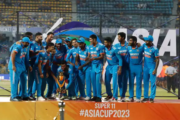 India celebrates their Asia Cup victory in 2023