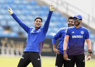 Shubman Gill practices during a net session