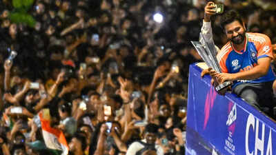 Rohit Sharma celebrating the T20 World Cup victory.